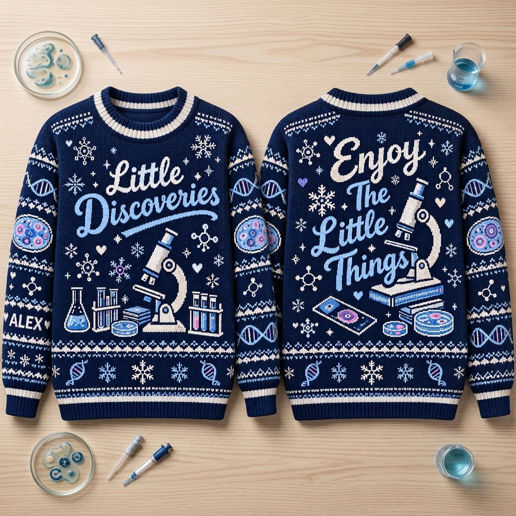 Personalized Little Discoveries Science Ugly Sweater – Gift for Biology Teachers - mockup 2