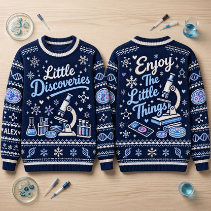 Personalized Little Discoveries Science Ugly Sweater – Gift for Biology Teachers - mockup 2