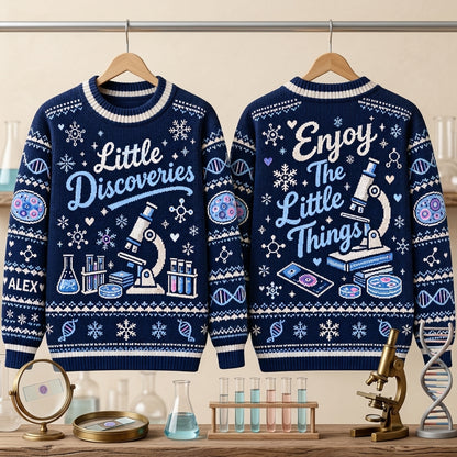 Personalized Little Discoveries Science Ugly Sweater – Gift for Biology Teachers - mockup 3