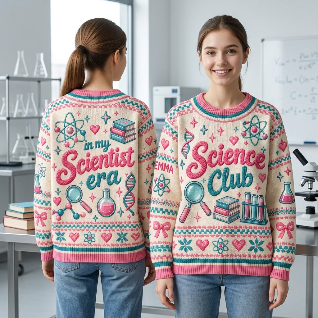 Personalized Science Club In My Scientist Era Ugly Sweater - STEM Teacher Gift - mockup 1