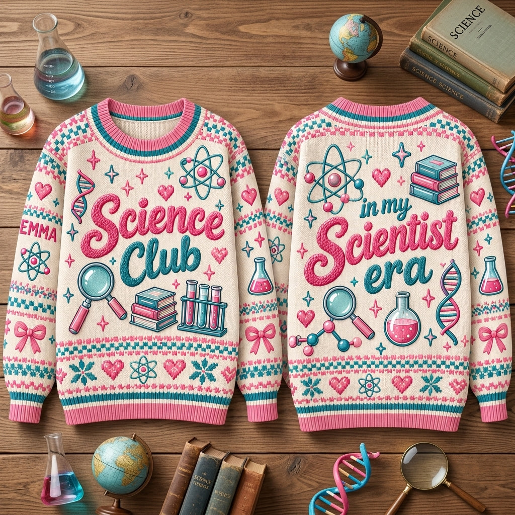 Personalized Science Club In My Scientist Era Ugly Sweater - STEM Teacher Gift - mockup 2