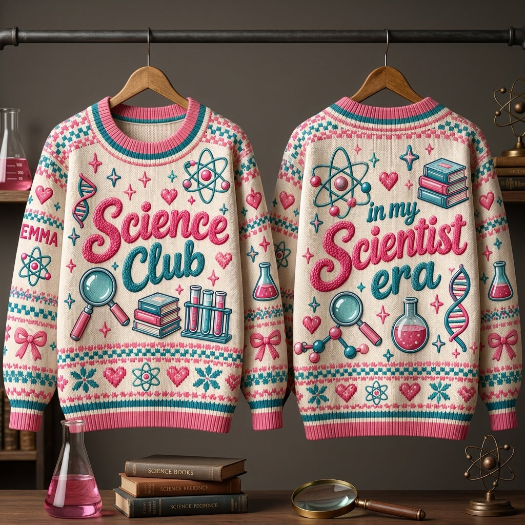 Personalized Science Club In My Scientist Era Ugly Sweater - STEM Teacher Gift - mockup 3