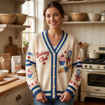 Personalized Baking Club Knitted Cardigan - Custom Baker Gift - mockup 2