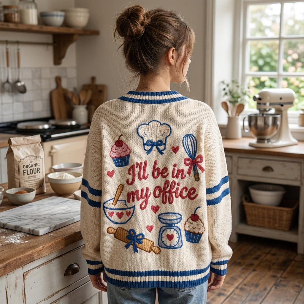 Personalized Baking Club Knitted Cardigan - Custom Baker Gift - mockup 3
