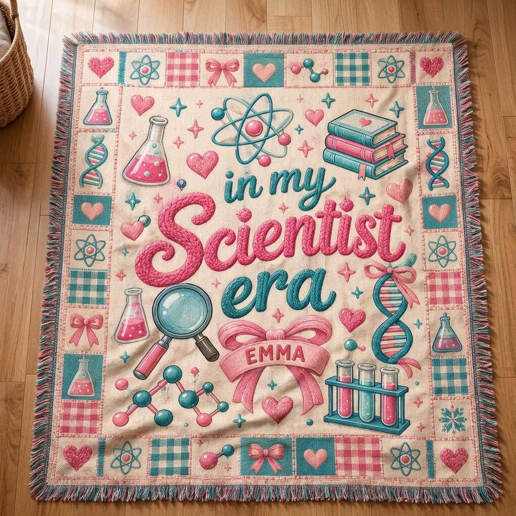 Personalized In My Scientist Era Woven Blanket – Custom Name Science Gift for Girls - mockup 2