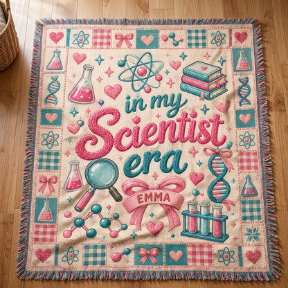 Personalized In My Scientist Era Woven Blanket – Custom Name Science Gift for Girls - mockup 2