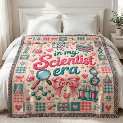 Personalized In My Scientist Era Woven Blanket – Custom Name Science Gift for Girls - mockup 3