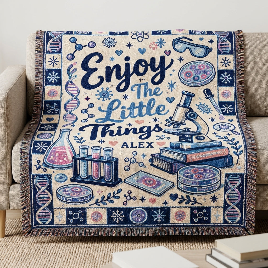 Personalized Biology Science Enjoy The Little Things Woven Blanket – Gift for Lab Lovers - mockup 1