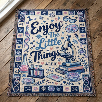 Personalized Biology Science Enjoy The Little Things Woven Blanket – Gift for Lab Lovers - mockup 2