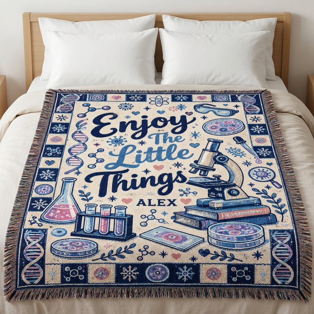 Personalized Biology Science Enjoy The Little Things Woven Blanket – Gift for Lab Lovers - mockup 3