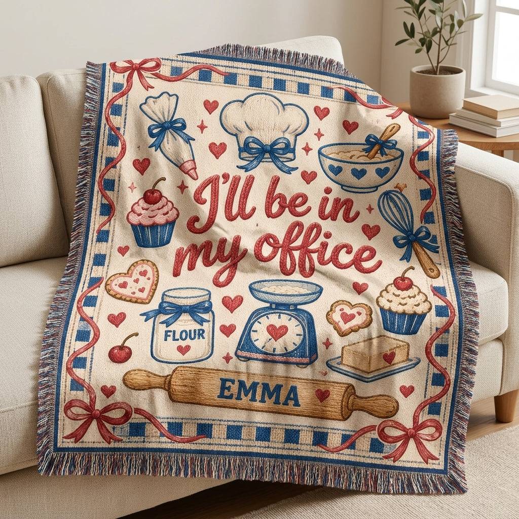 Personalized Baking Lover Woven Blanket – Custom Kitchen Office Throw Gift - mockup 1