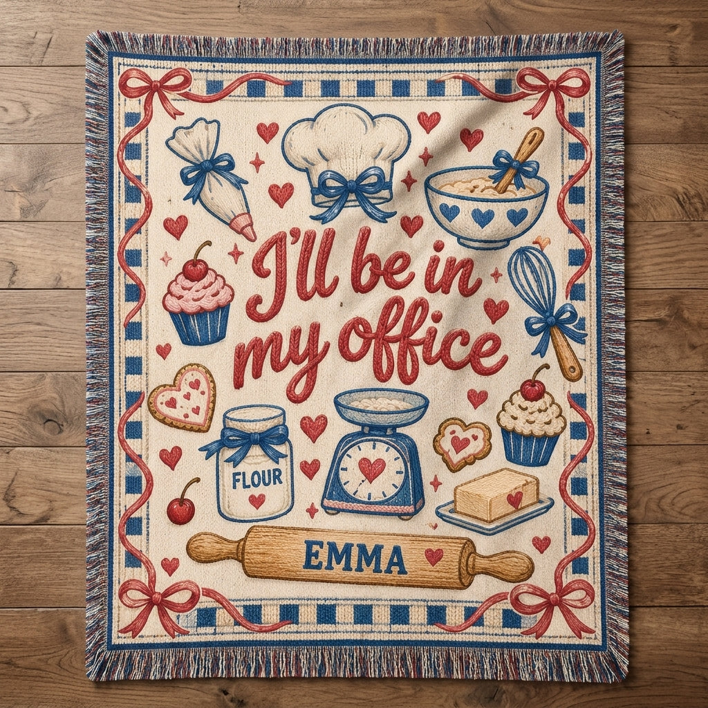 Personalized Baking Lover Woven Blanket – Custom Kitchen Office Throw Gift - mockup 2
