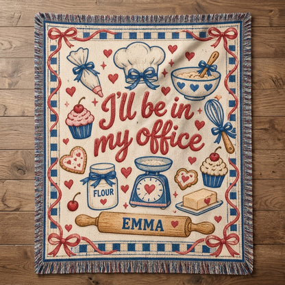 Personalized Baking Lover Woven Blanket – Custom Kitchen Office Throw Gift - mockup 2