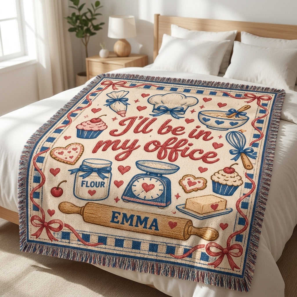 Personalized Baking Lover Woven Blanket – Custom Kitchen Office Throw Gift - mockup 3