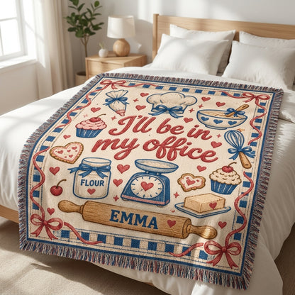 Personalized Baking Lover Woven Blanket – Custom Kitchen Office Throw Gift - mockup 3