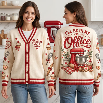 Custom Baking Club "I'll Be In My Office" Knitted Cardigan – Gift for Bakers - mockup 1