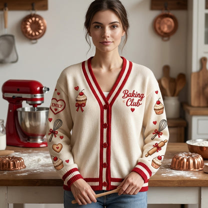Custom Baking Club "I'll Be In My Office" Knitted Cardigan – Gift for Bakers - mockup 2