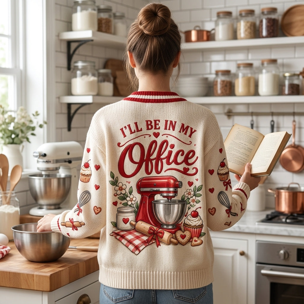 Custom Baking Club "I'll Be In My Office" Knitted Cardigan – Gift for Bakers - mockup 3