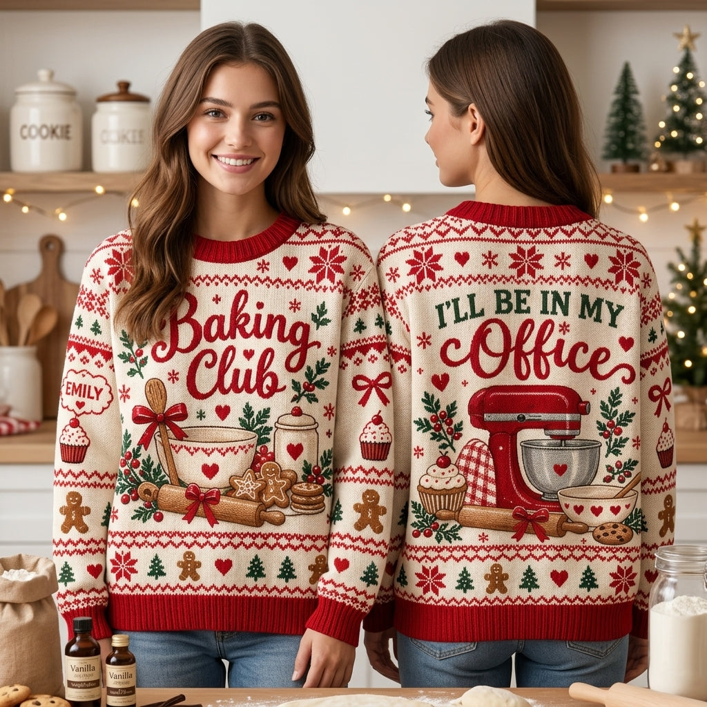 Personalized Baking Club Ugly Sweater - Custom Baker Christmas Gift - mockup 1