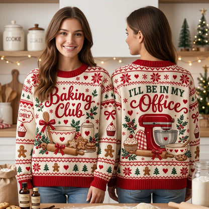 Personalized Baking Club Ugly Sweater - Custom Baker Christmas Gift - mockup 1