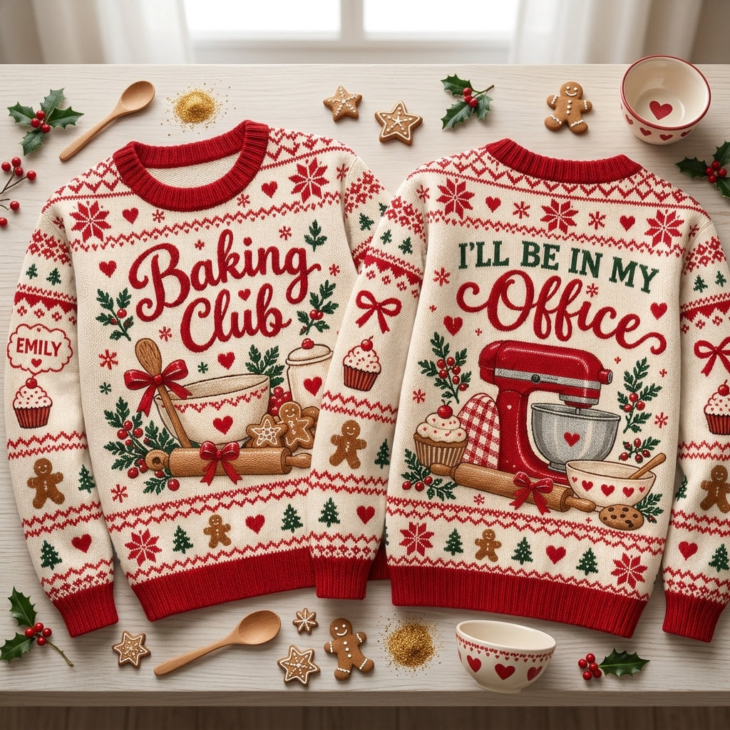 Personalized Baking Club Ugly Sweater - Custom Baker Christmas Gift - mockup 2