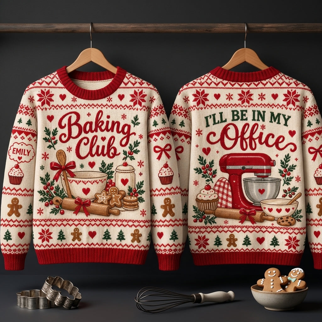 Personalized Baking Club Ugly Sweater - Custom Baker Christmas Gift - mockup 3