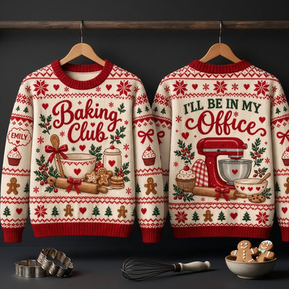 Personalized Baking Club Ugly Sweater - Custom Baker Christmas Gift - mockup 3