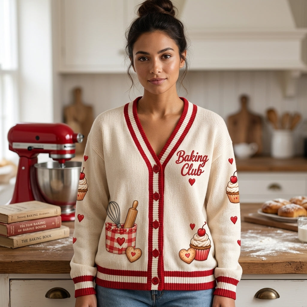 Baking Club I'll Be In My Office Knitted Cardigan - Cute Kitchen Gift for Bakers - mockup 2