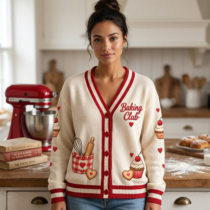 Baking Club I'll Be In My Office Knitted Cardigan - Cute Kitchen Gift for Bakers - mockup 2