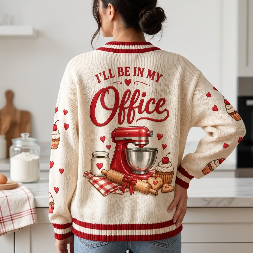 Baking Club I'll Be In My Office Knitted Cardigan - Cute Kitchen Gift for Bakers - mockup 3