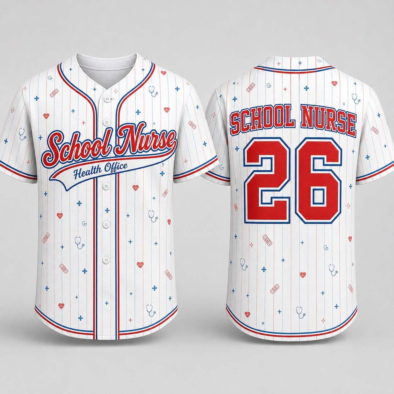 Personalized School Nurse Health Office Baseball Jersey, Custom Name Number Jersey Shirt