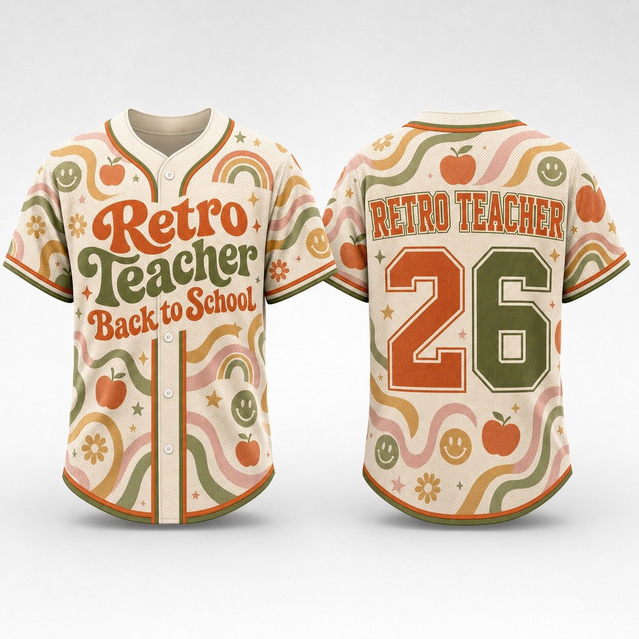 Personalized Retro Teacher Back To School Baseball Jersey, Custom Name Number Jersey Shirt