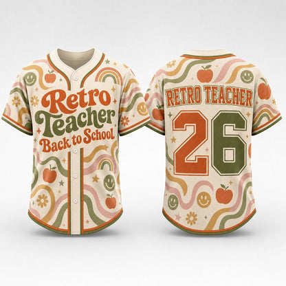 Personalized Retro Teacher Back To School Baseball Jersey, Custom Name Number Jersey Shirt