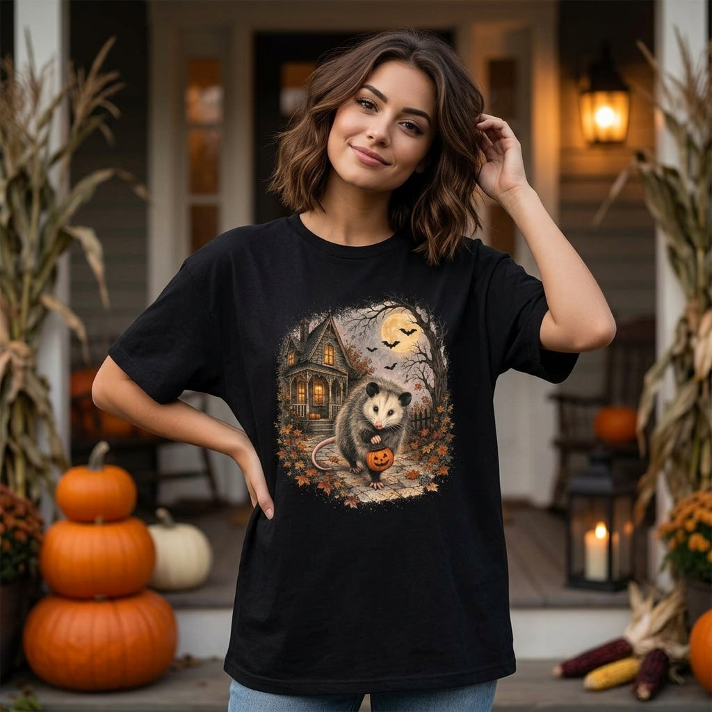 Vintage Opossum Halloween T-shirt Sweatshirt Hoodie – Cute Spooky Autumn Apparel - mockup 1