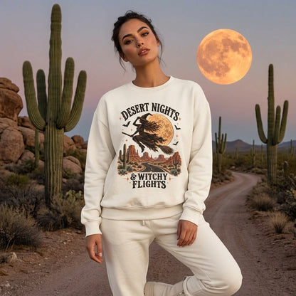Desert Nights & Witchy Flights Vintage Halloween Witch T-Shirt Sweatshirt Hoodie - mockup 2