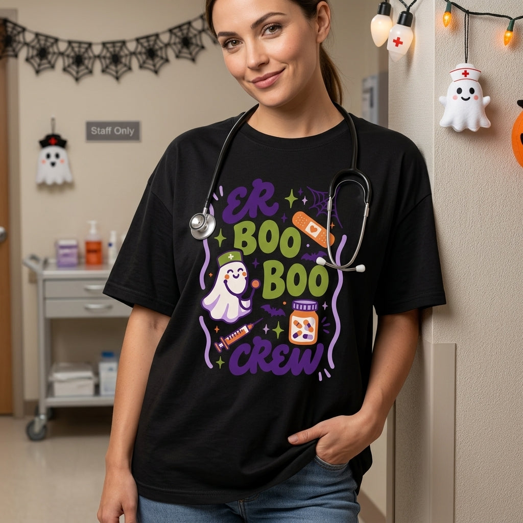 ER Boo Crew Halloween T-shirt Sweatshirt Hoodie – Funny Emergency Room Nurse Gift - mockup 1