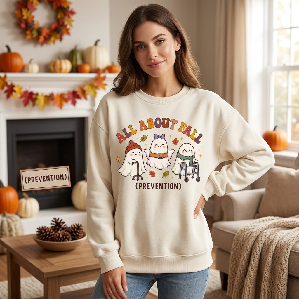 All About Fall Prevention Funny Physical Therapist Ghost T-Shirt Sweatshirt Hoodie - mockup 2