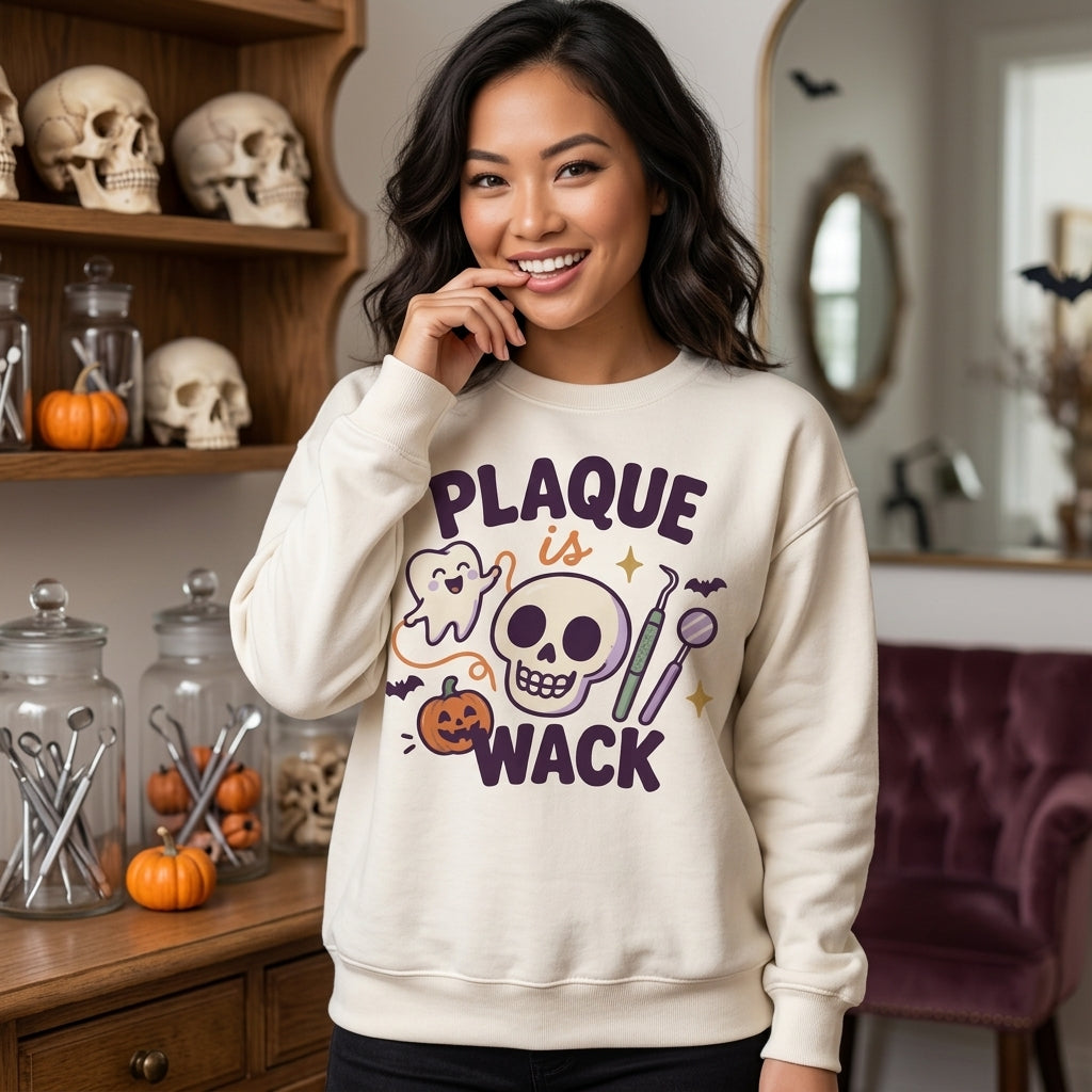 Plaque is Wack Funny Dental Halloween T-shirt Sweatshirt Hoodie for Hygienists - mockup 2
