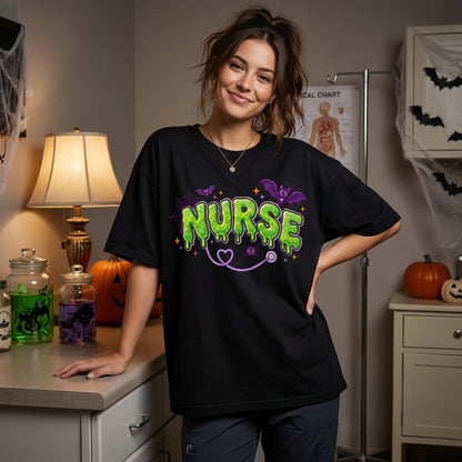 Personalized Spooky Slime Halloween Nurse T-shirt Sweatshirt Hoodie - Cute Bats Gift - mockup 1