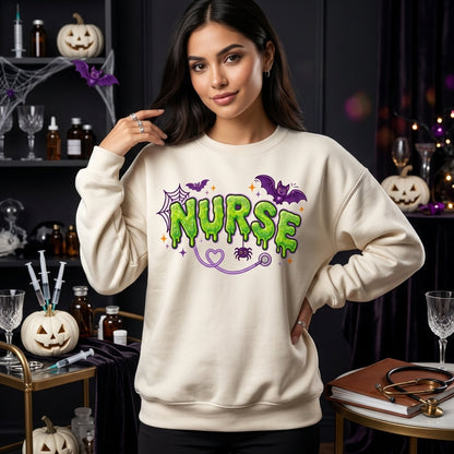 Personalized Spooky Slime Halloween Nurse T-shirt Sweatshirt Hoodie - Cute Bats Gift - mockup 2