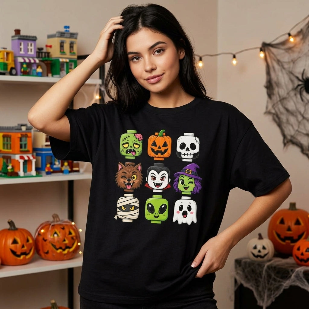 Retro Halloween Brick Monster T-shirt Sweatshirt Hoodie – Spooky Toy Fan Gift - mockup 1