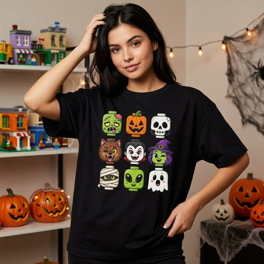 Retro Halloween Brick Monster T-shirt Sweatshirt Hoodie – Spooky Toy Fan Gift - mockup 1