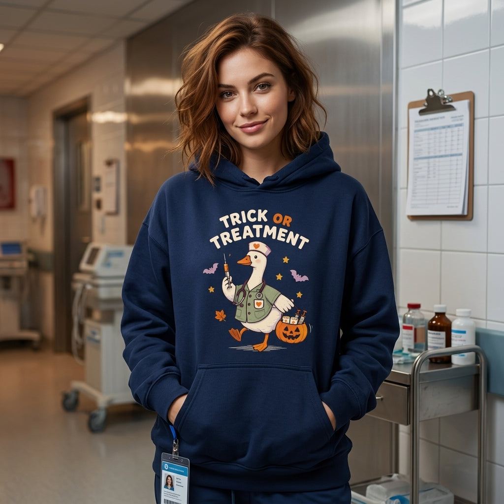 Trick Or Treatment Funny Goose Nurse T-shirt Sweatshirt Hoodie – Halloween RN Gift - mockup 3