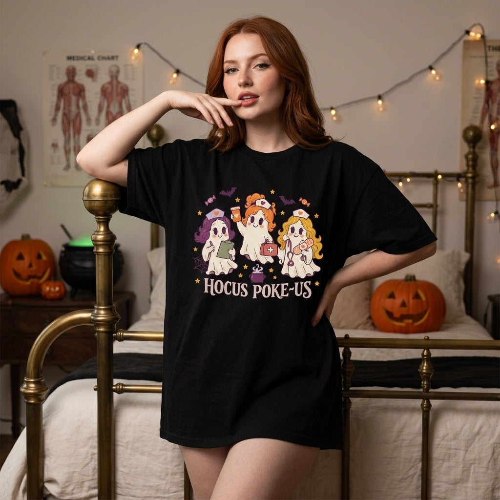 Hocus Poke-us Witch Nurse Halloween T-shirt Sweatshirt Hoodie for Medical Professionals - mockup 1