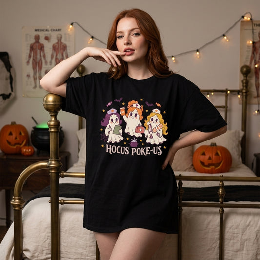 Hocus Poke-us Witch Nurse Halloween T-shirt Sweatshirt Hoodie for Medical Professionals - mockup 1