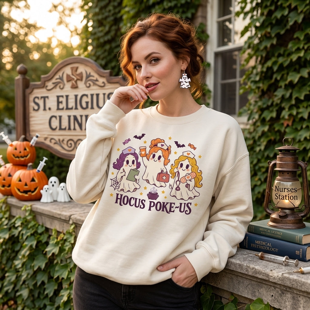 Hocus Poke-us Witch Nurse Halloween T-shirt Sweatshirt Hoodie for Medical Professionals - mockup 2