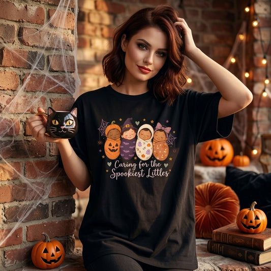 Caring for the Spookiest Littles NICU Nurse Halloween T-shirt Sweatshirt Hoodie - mockup 1