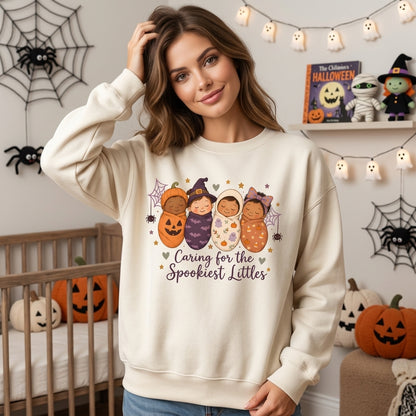 Caring for the Spookiest Littles NICU Nurse Halloween T-shirt Sweatshirt Hoodie - mockup 2