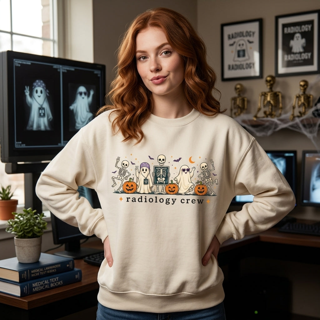 Radiology Crew Halloween Shirt - Spooky Rad Tech Ghost & Skeleton Medical Team Apparel - mockup 2