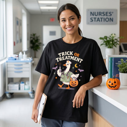 Trick Or Treatment Goose Nurse T-shirt Sweatshirt Hoodie – Halloween Nurse Gift For Women - mockup 1